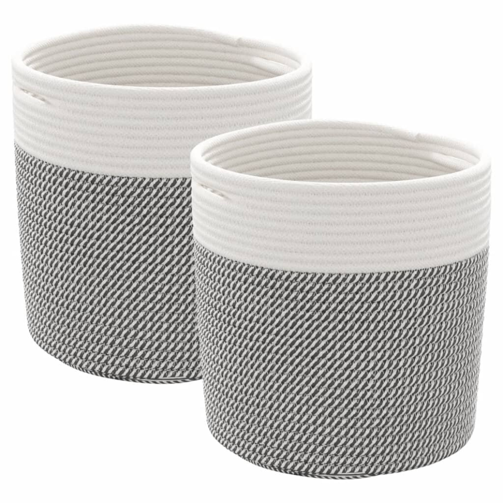 vidaXL Storage Baskets Washing Bin Laundry Basket 2 pcs Grey and White Cotton