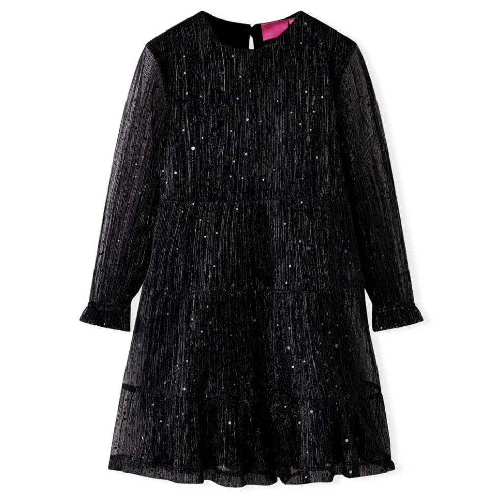 (128) Kids' Dress with Long Sleeves Children Kids Girl's Dress Sequin Design Black