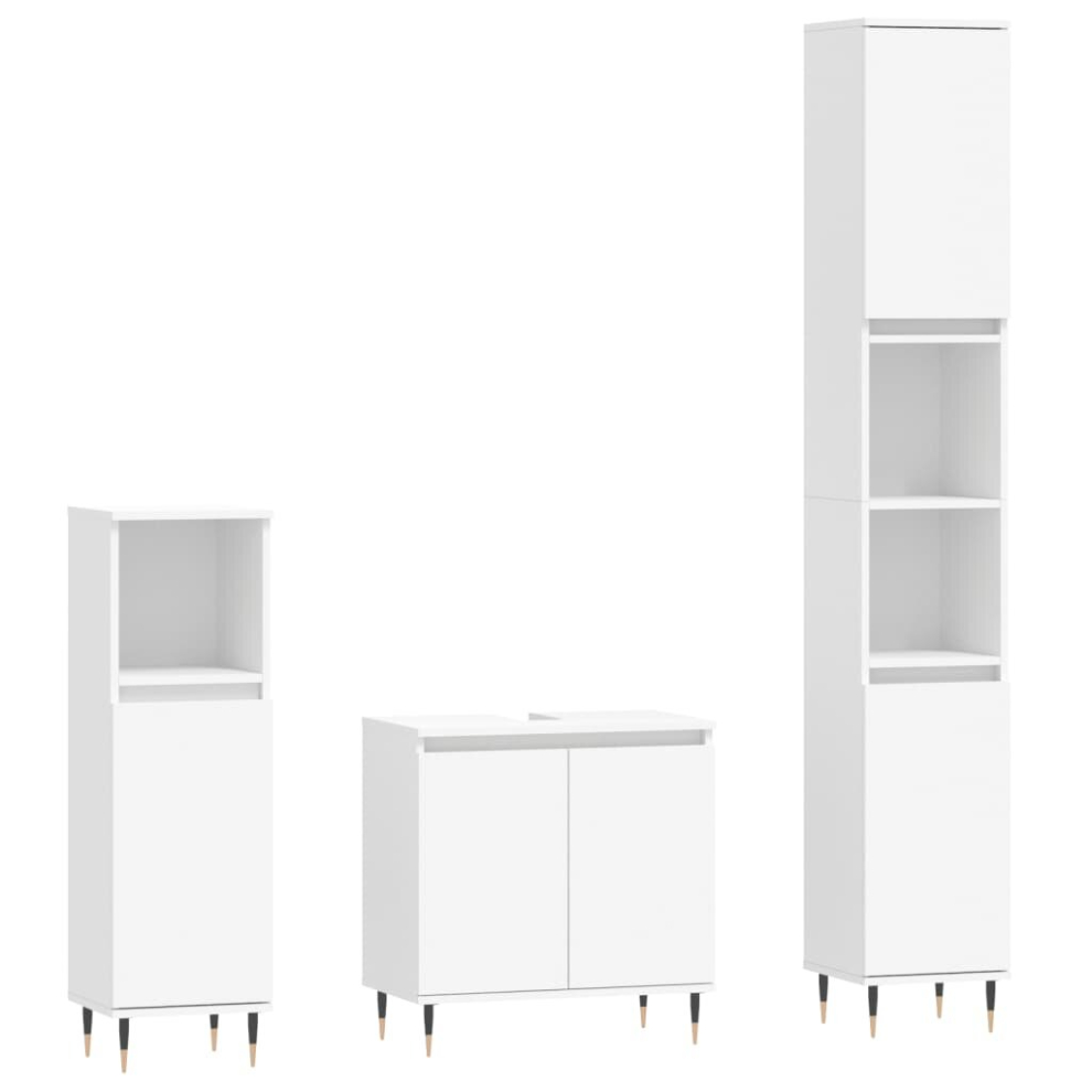 Vidaxl Bathroom Cabinet Set Vanity Unit Cupboard 3 Piece White Engineered Wood