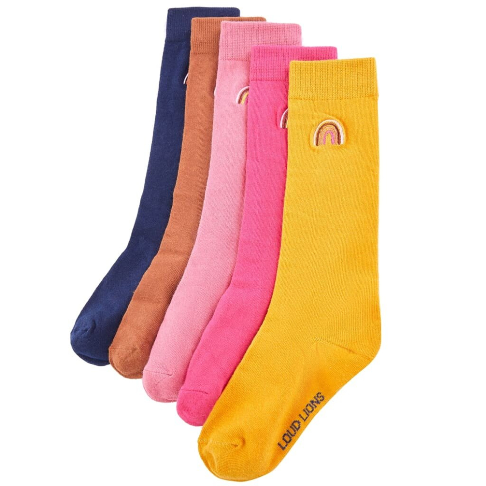 (23-26) Kids' Socks Children Cotton Socks Toddler School Socks 5 Pairs Rainbow Design