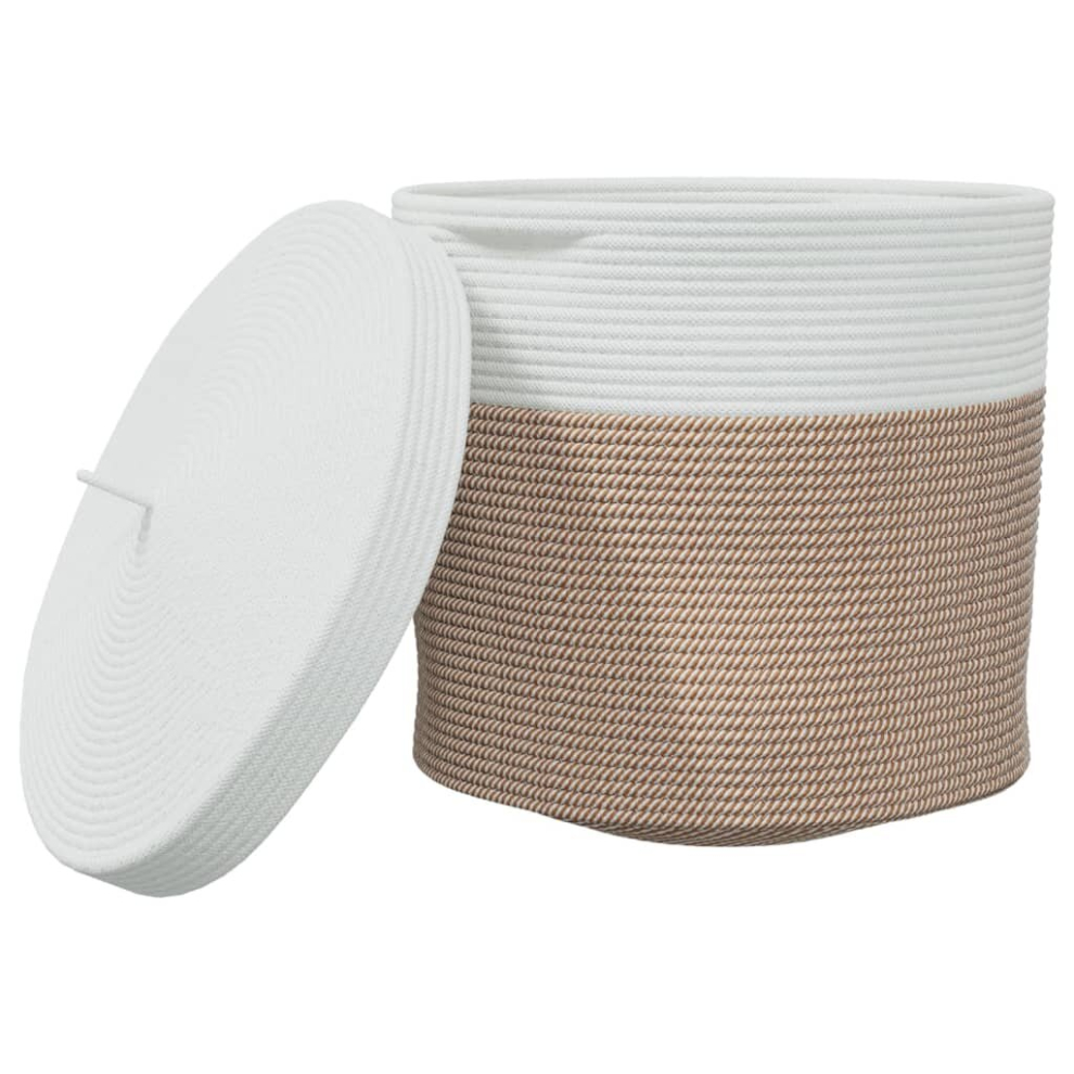 Vidaxl (Brown) Storage Basket With Lid Laundry Washing Basket Laundry Hamper Cotton Brown