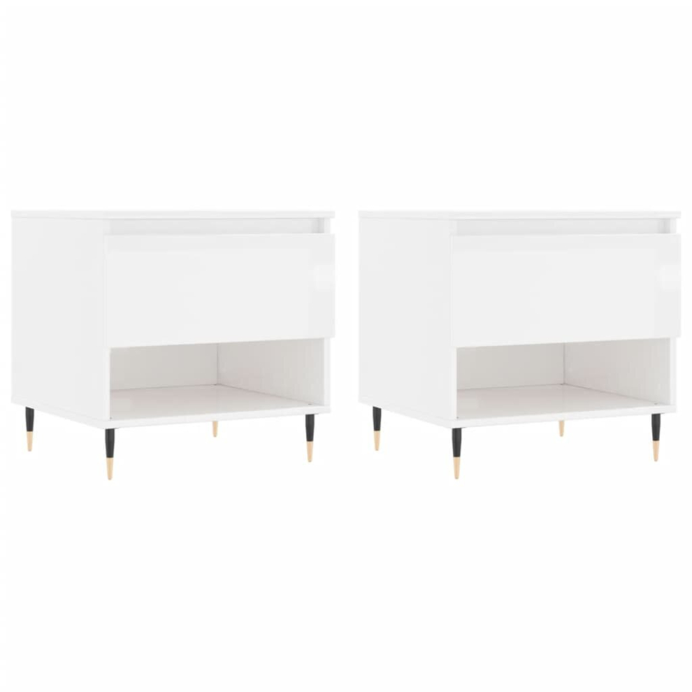 Vidaxl (High Gloss White, 2 Pcs) Coffee Table Side Table End Accent Telephone Sofa Table Engineered Wood