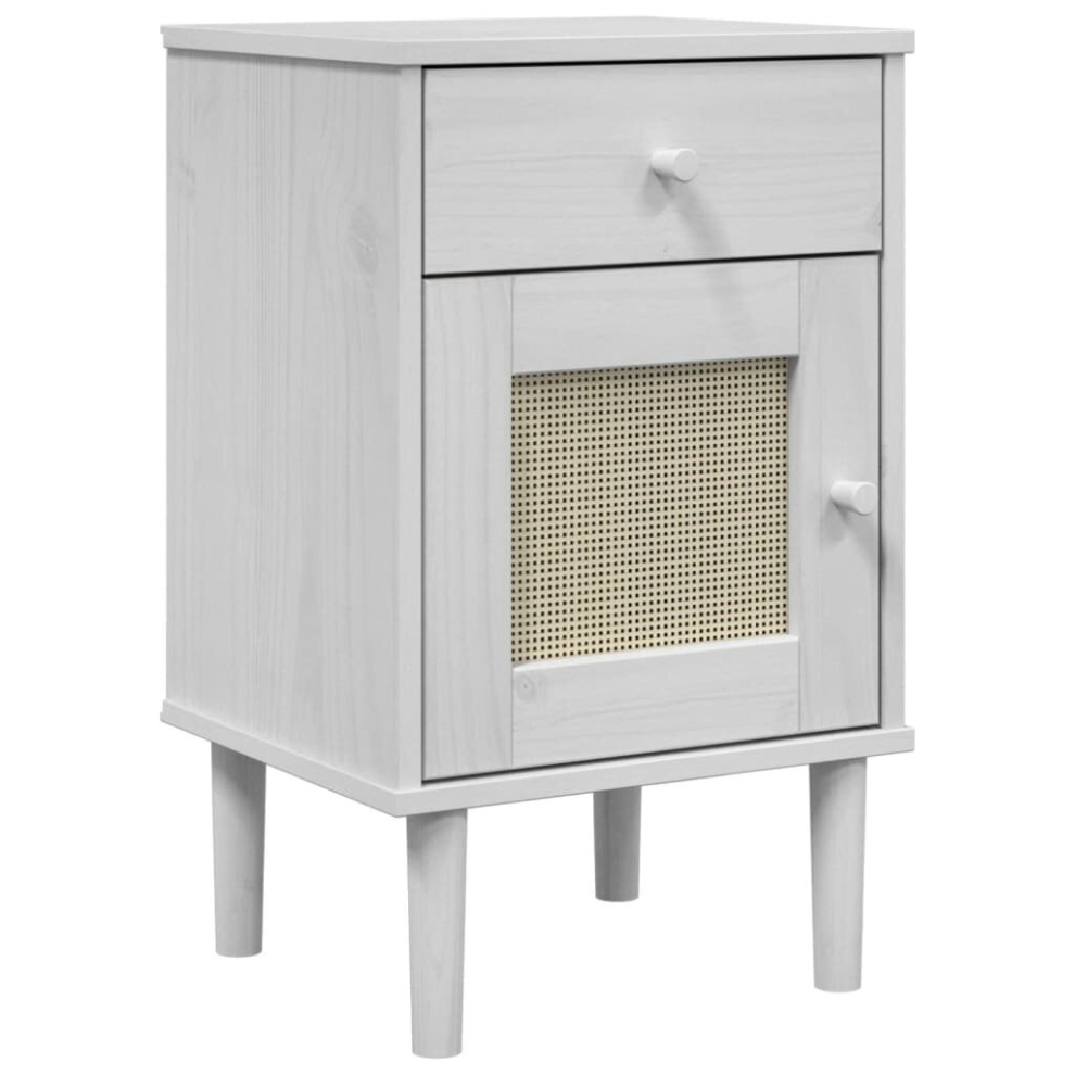 (white) vidaXL Bedside Cabinet Nightstand Side Table SENJA Rattan Look Solid Wood Pine