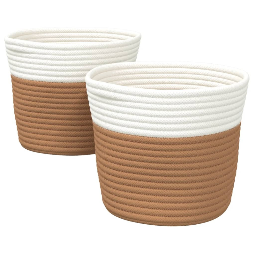 Vidaxl (Brown) Storage Baskets Laundry Washing Basket Laundry Hamper 2 Pcs Cotton Brown