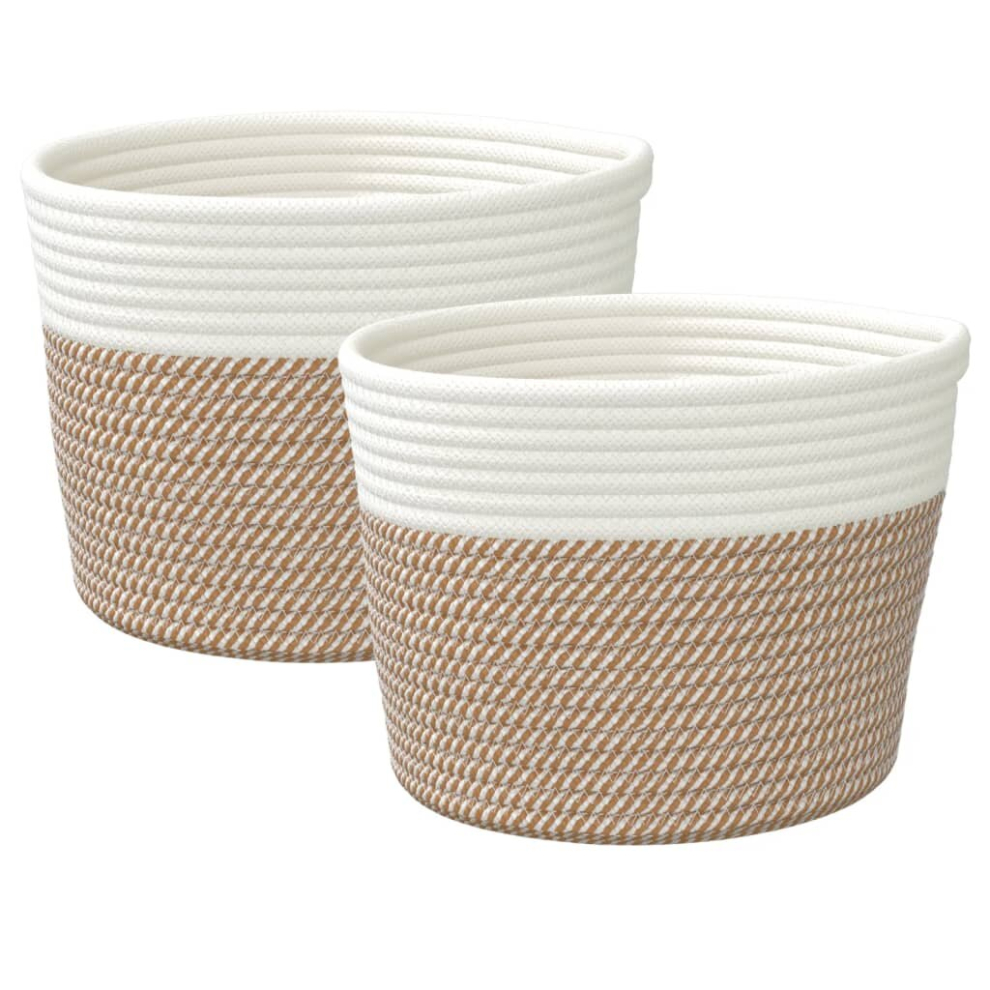Vidaxl ( And White) Storage Baskets Laundry Washing Basket Laundry Hamper 2 Pcs Cotton Brown/White