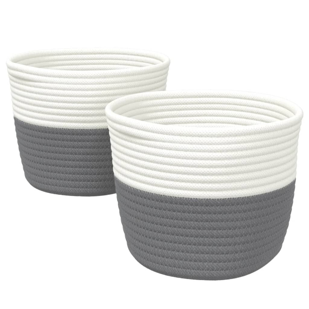 Vidaxl (Grey) Storage Baskets Laundry Washing Basket Laundry Hamper 2 Pcs Cotton