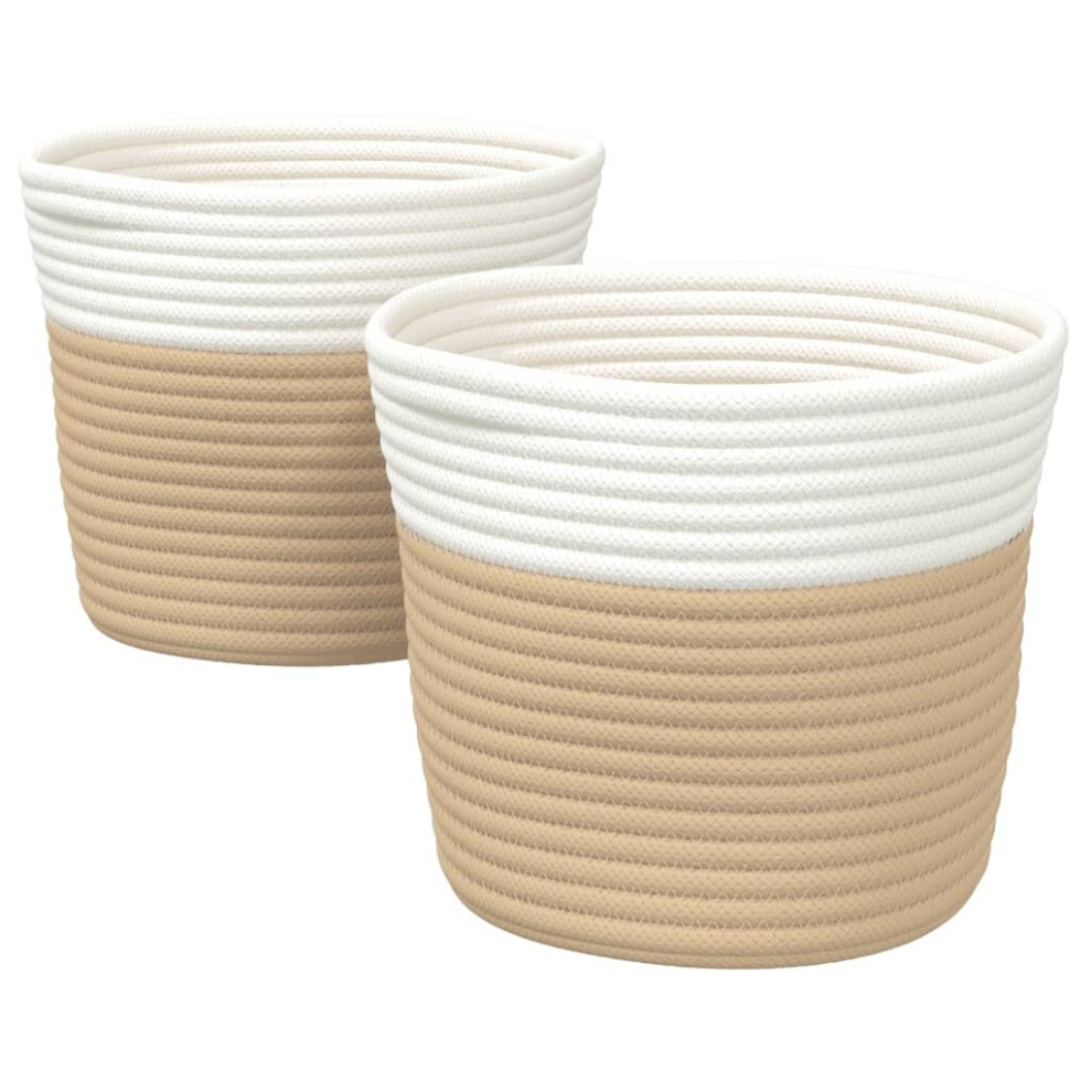 (beige) vidaXL Storage Baskets Laundry Washing Basket Laundry Hamper 2 pcs Cotton