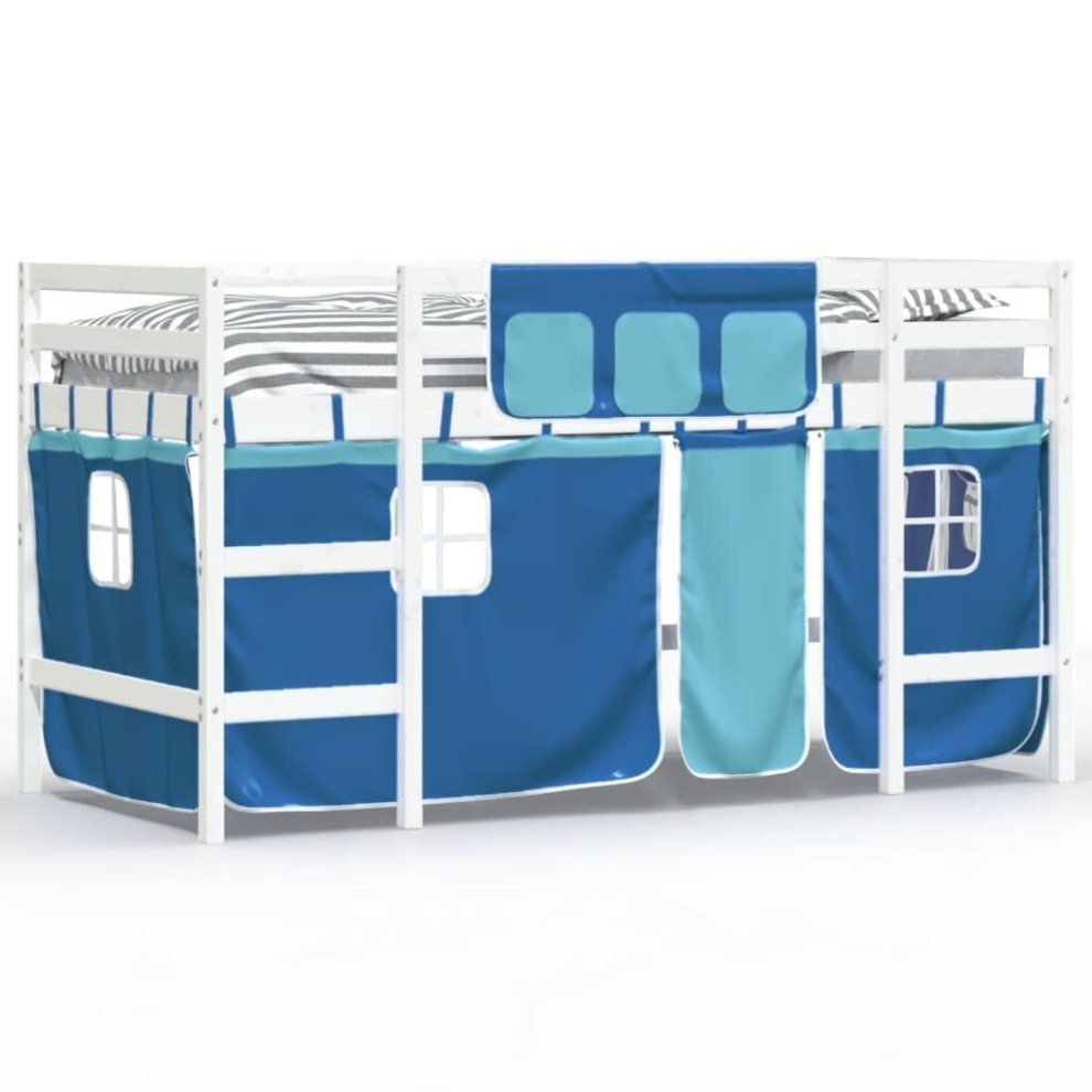 (white and blue, 90 x 200cm) vidaXL Kids' Loft Bed with Curtains Children's Bunk Bed Frame Solid Wood Pine