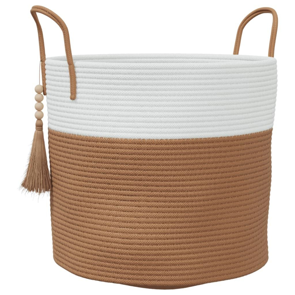 Vidaxl (Brown And White) Storage Basket Laundry Basket Washing Basket Laundry Hamper Cotton