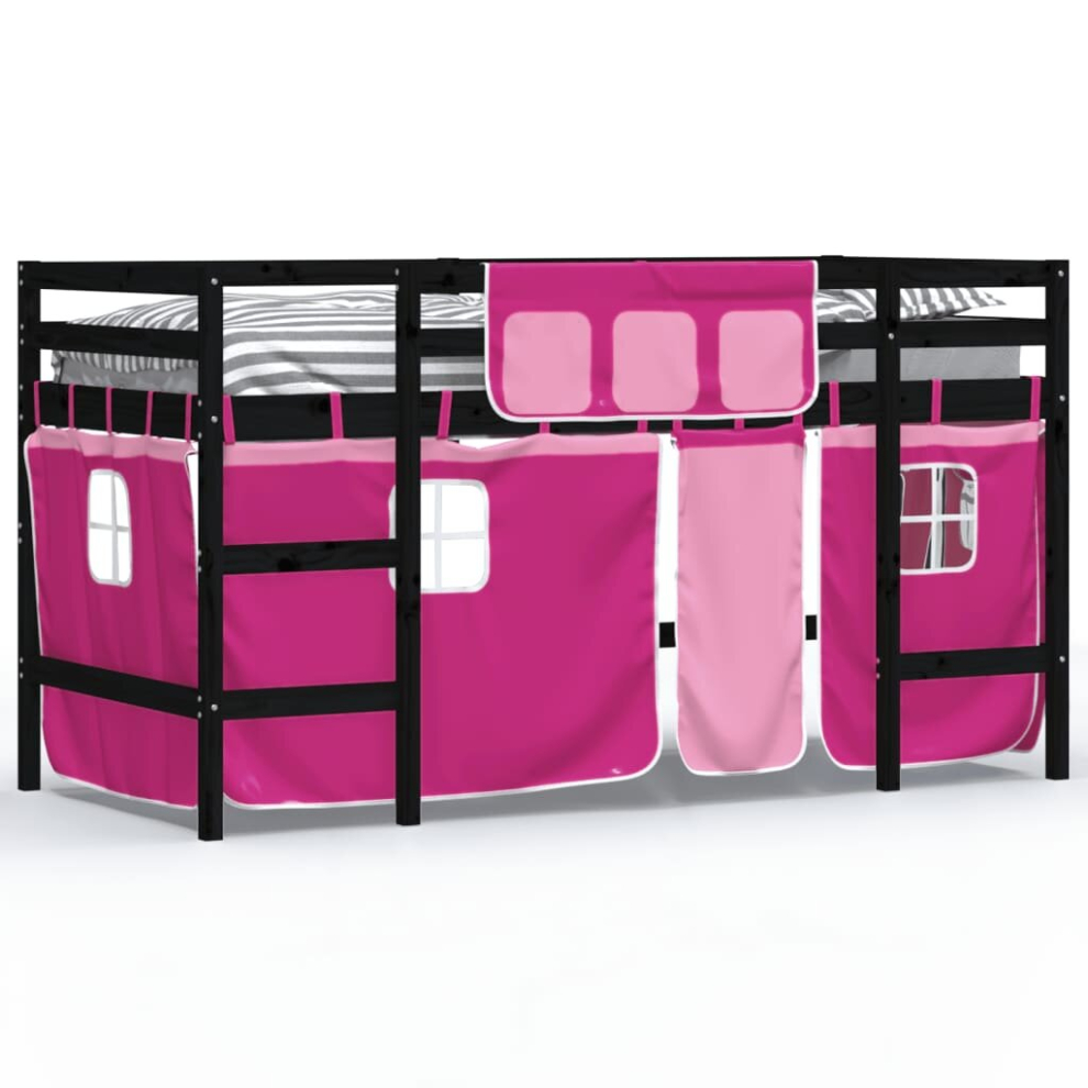 (black and pink, 90 x 200cm) vidaXL Kids' Loft Bed with Curtains Children's Bunk Bed Frame Solid Wood Pine