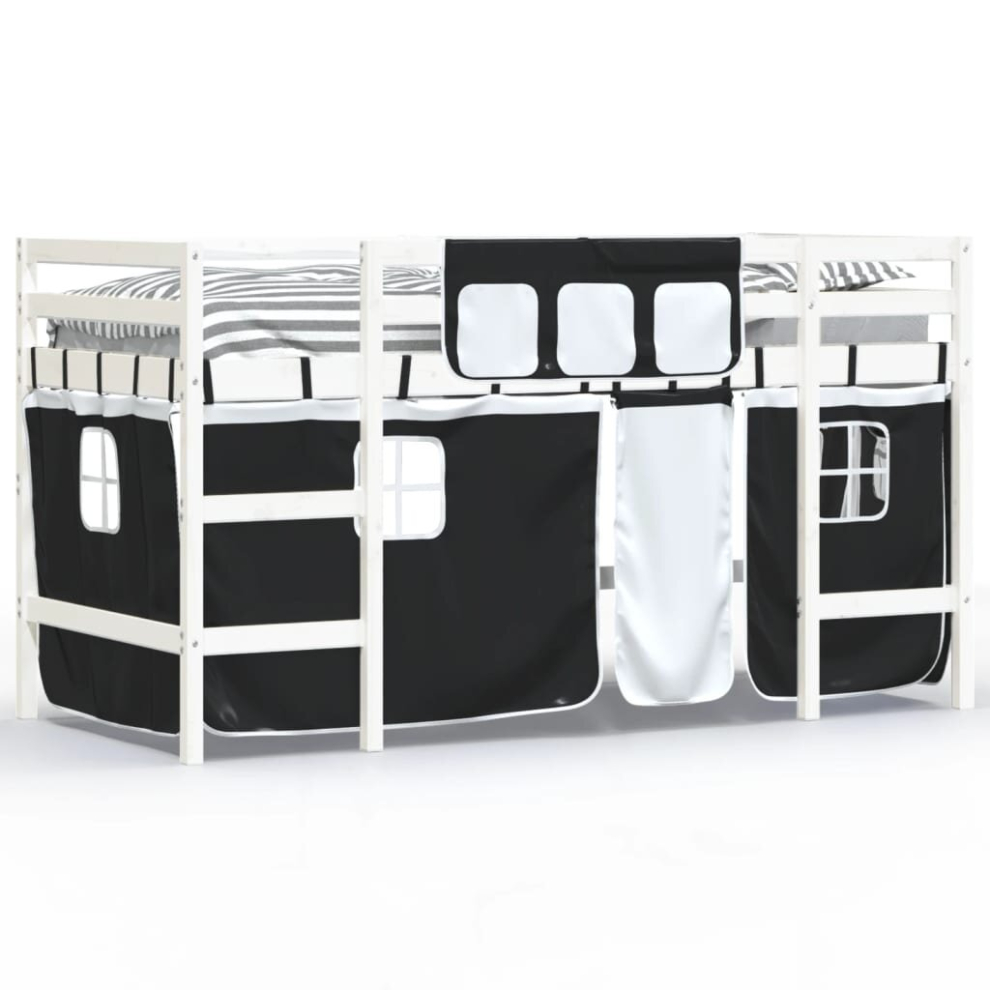 (white and black, 80 x 200cm) vidaXL Kids' Loft Bed with Curtains Children's Bunk Bed Frame Solid Wood Pine