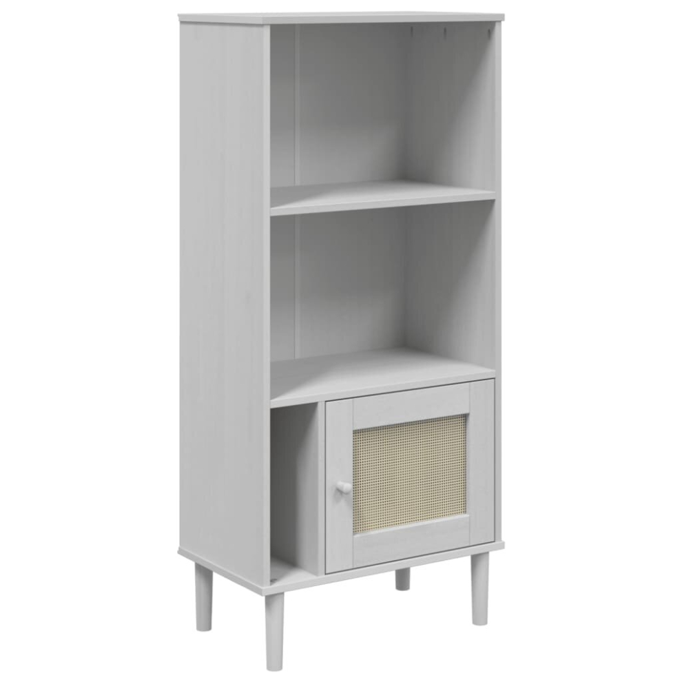 Vidaxl (White) Bookcase Bookshelf Storage Cabinet Senja Rattan Look Solid Wood Pine