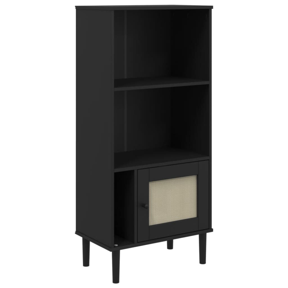 Vidaxl (Black) Bookcase Bookshelf Storage Cabinet Senja Rattan Look Solid Wood Pine