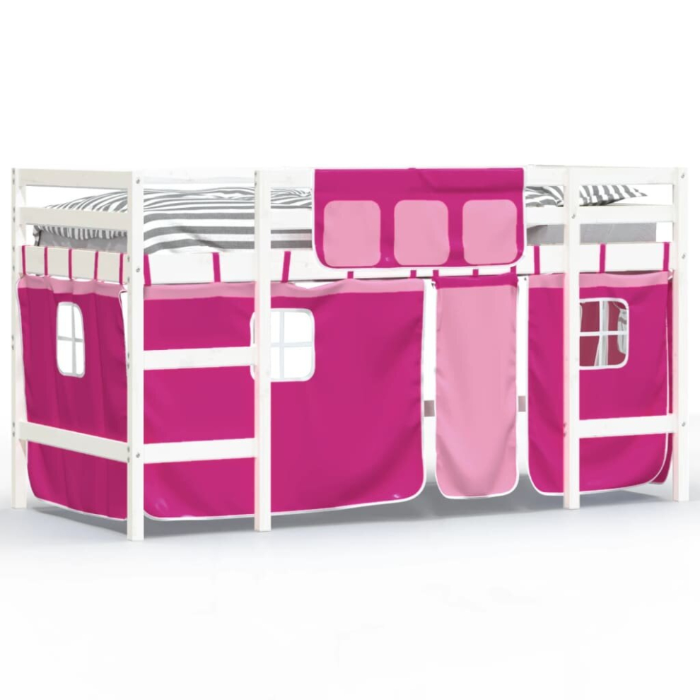 (white and pink, 90 x 200cm) vidaXL Kids' Loft Bed with Curtains Children's Bunk Bed Frame Solid Wood Pine