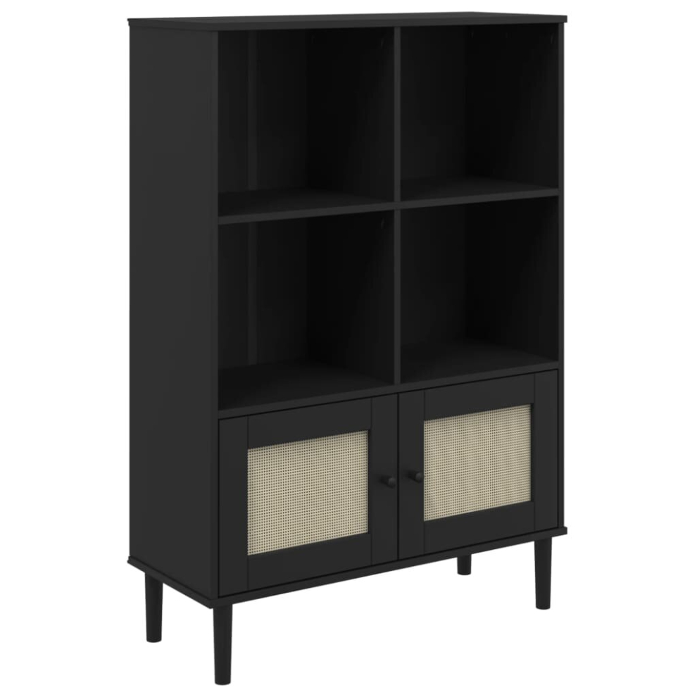 Vidaxl (Black) Bookcase Bookshelf Storage Cabinet Senja Rattan Look Solid Wood Pine