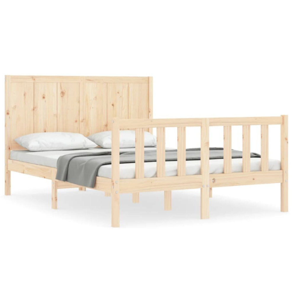 Vidaxl (Natural, 140 X 200 Cm) Bed Frame Bed Base Wooden Platform Bed With Headboard Double Solid Wood