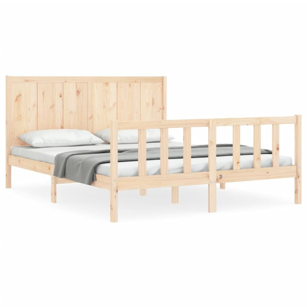 (natural, 160 x 200 cm) vidaXL Bed Frame Bed Base Wooden Platform Bed with Headboard Double Solid Wood