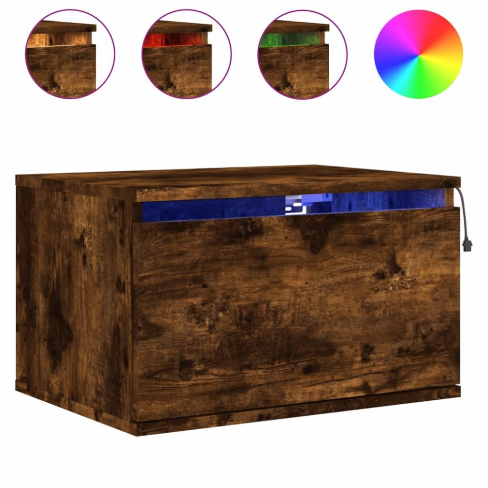 Vidaxl (Smoked Oak, 1 Pcs) Wall-Mounted Bedside Cabinets With Led Lights Nightstand Wall Units