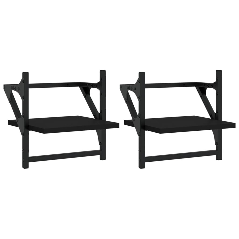 Vidaxl (Black) Wall Shelves With Bars Floating Wall Rack Wall Mounted Shelf 2 Pcs