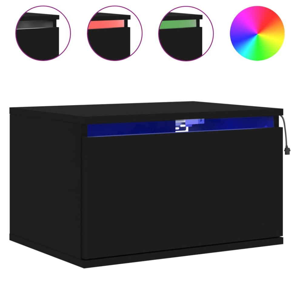 Vidaxl (Black, 1 Pcs) Wall-Mounted Bedside Cabinets With Led Lights Nightstand Wall Units