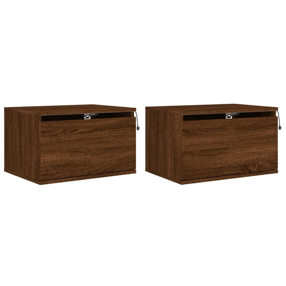 (brown oak, 2 pcs) vidaXL Wall-mounted Bedside Cabinets with LED Lights Nightstand Wall Units