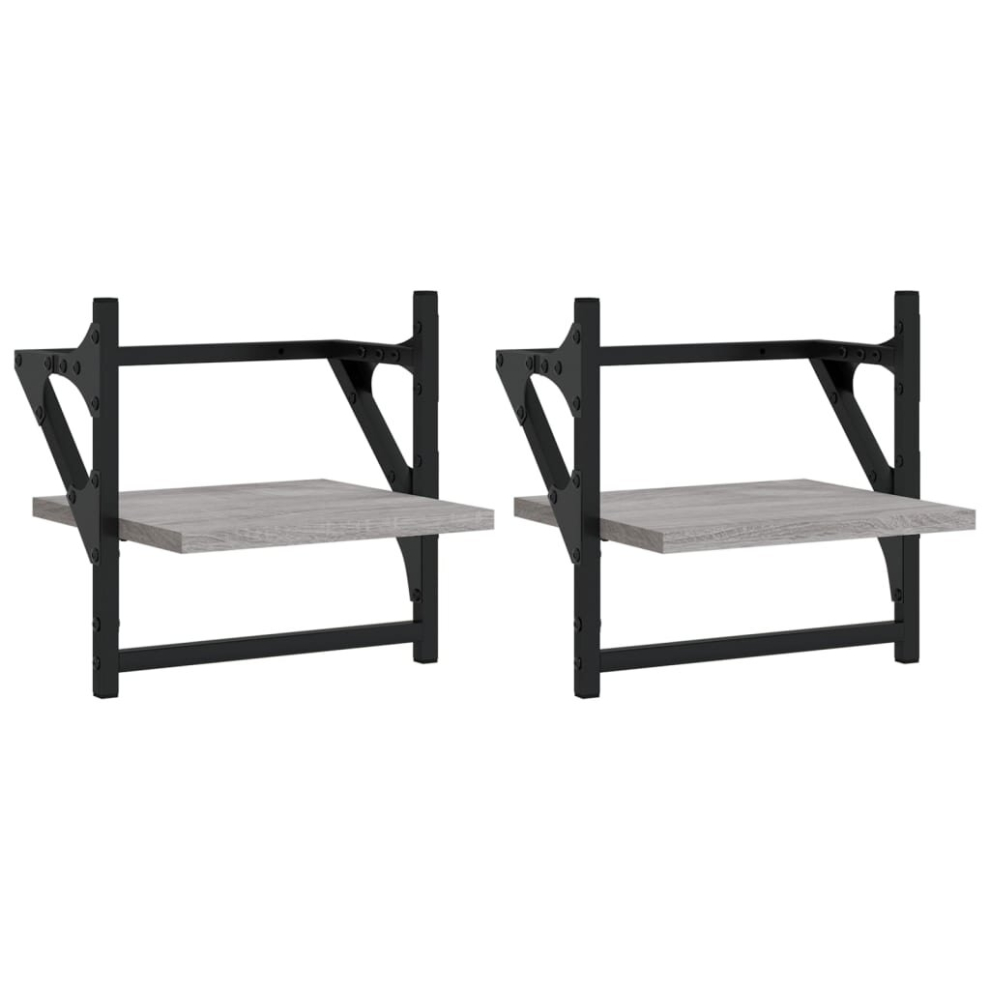 Vidaxl (Grey Sonoma) Wall Shelves With Bars Floating Wall Rack Wall Mounted Shelf 2 Pcs