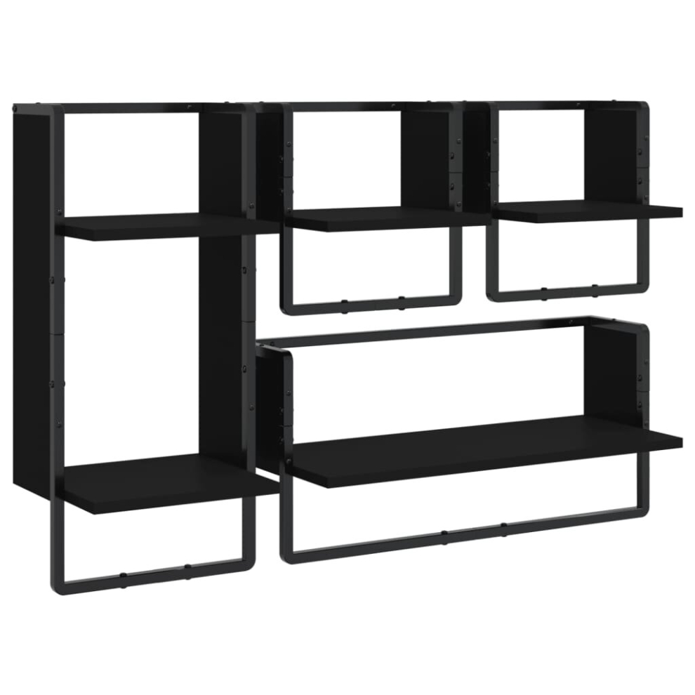 (black) vidaXL Wall Shelf Set 4 Piece with Bars Wall Mounted Shelf Engineered Wood