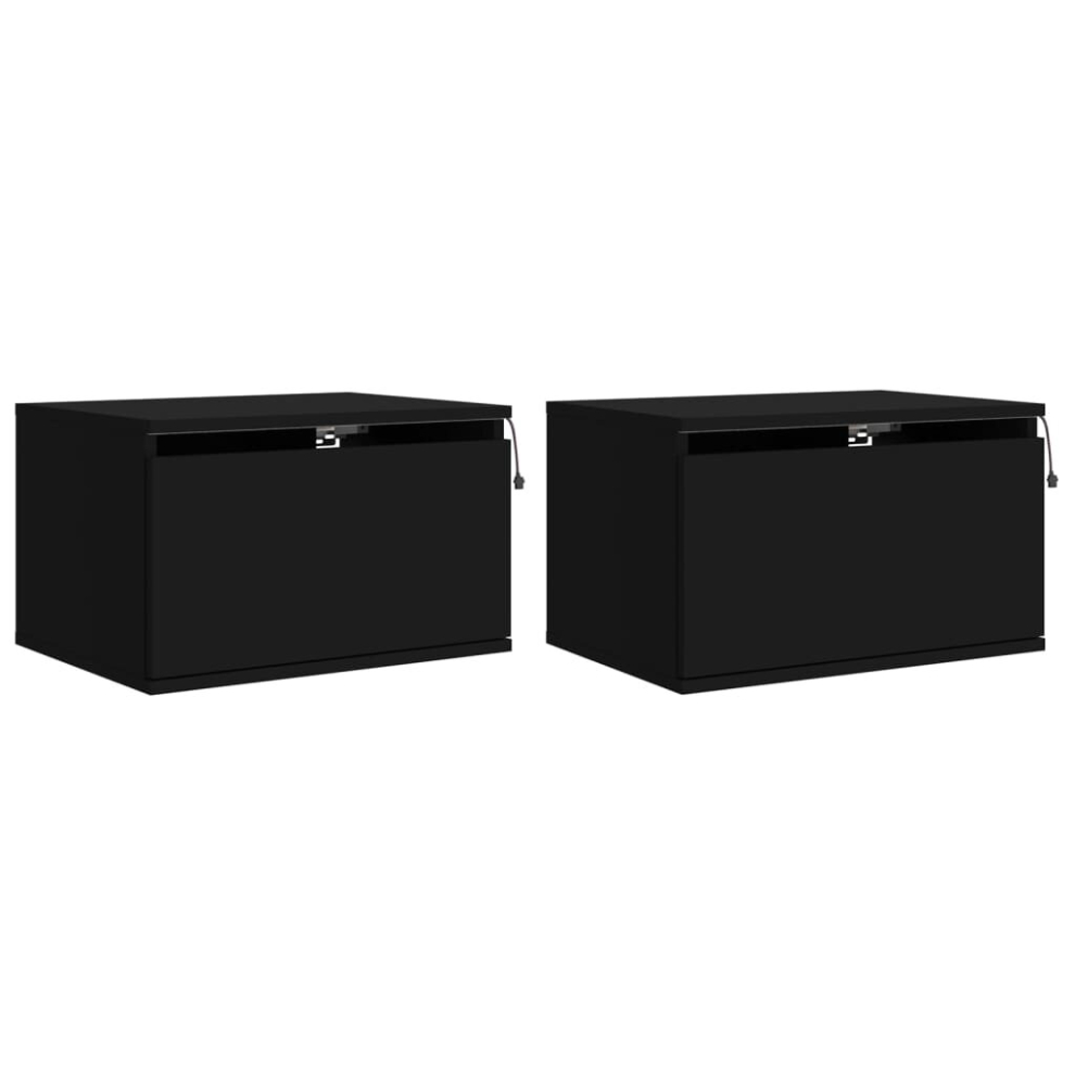 Vidaxl (Black, 2 Pcs) Wall-Mounted Bedside Cabinets With Led Lights Nightstand Wall Units