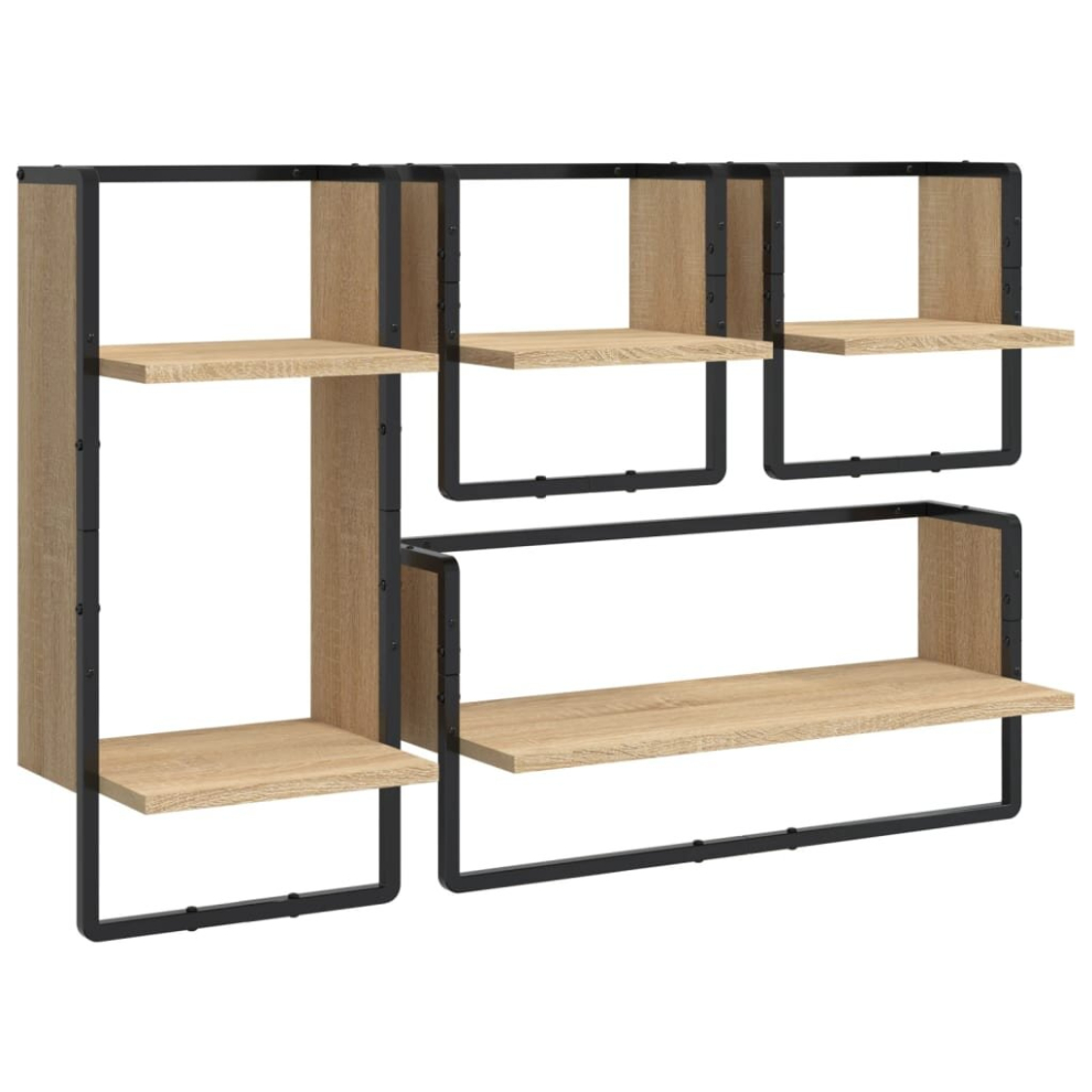 (sonoma oak) vidaXL Wall Shelf Set 4 Piece with Bars Wall Mounted Shelf Engineered Wood