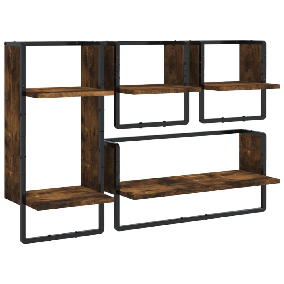 (smoked oak) vidaXL Wall Shelf Set 4 Piece with Bars Wall Mounted Shelf Engineered Wood