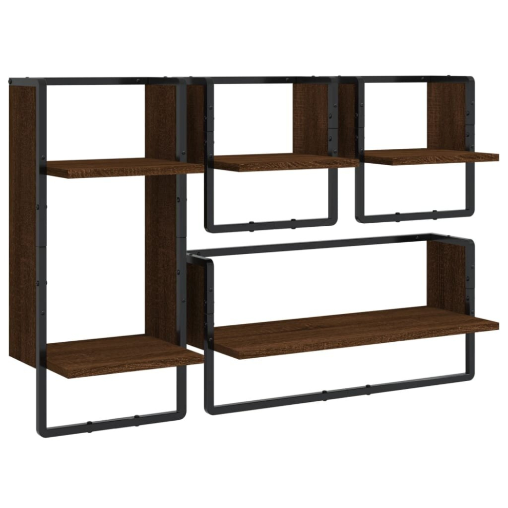 (brown oak) vidaXL Wall Shelf Set 4 Piece with Bars Wall Mounted Shelf Engineered Wood