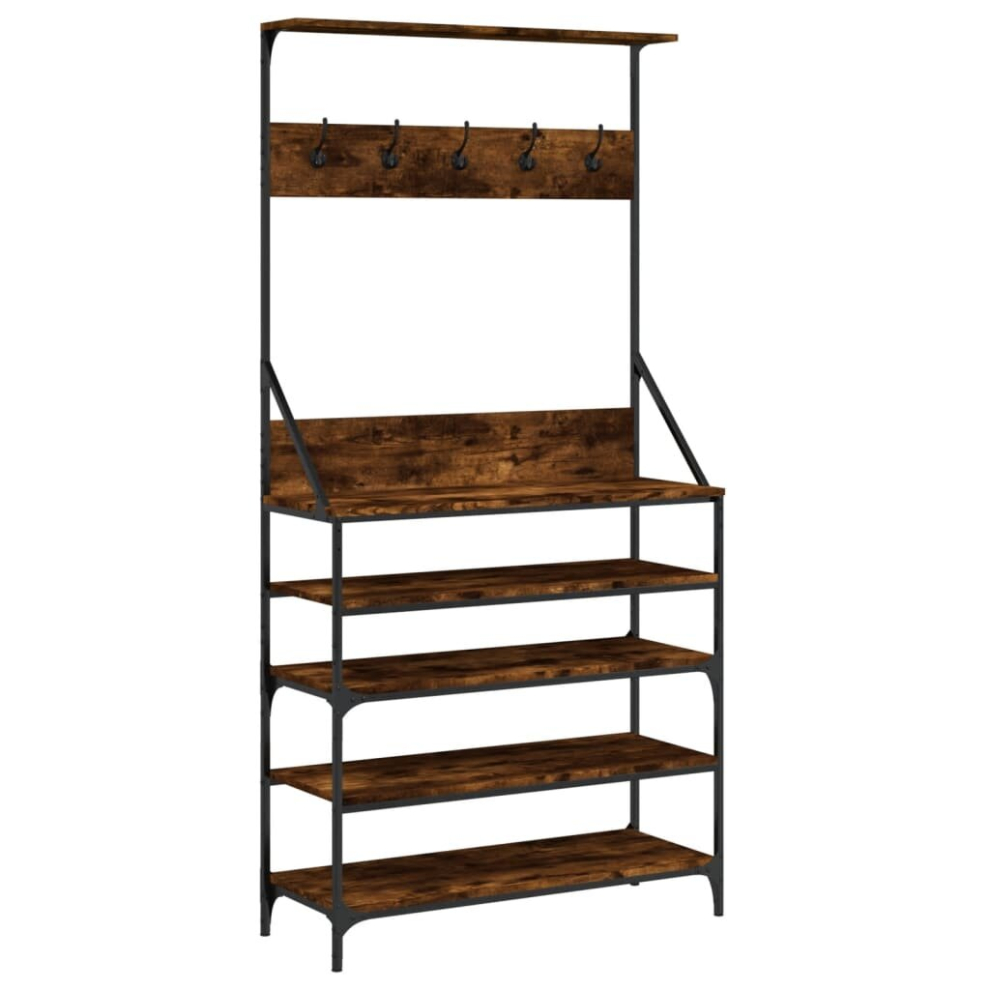 Vidaxl (Smoked Oak, 90 X 34 X 184 Cm) Clothes Rack With Shoe Storage Garment Rack Clothes Rail Smoked Oak