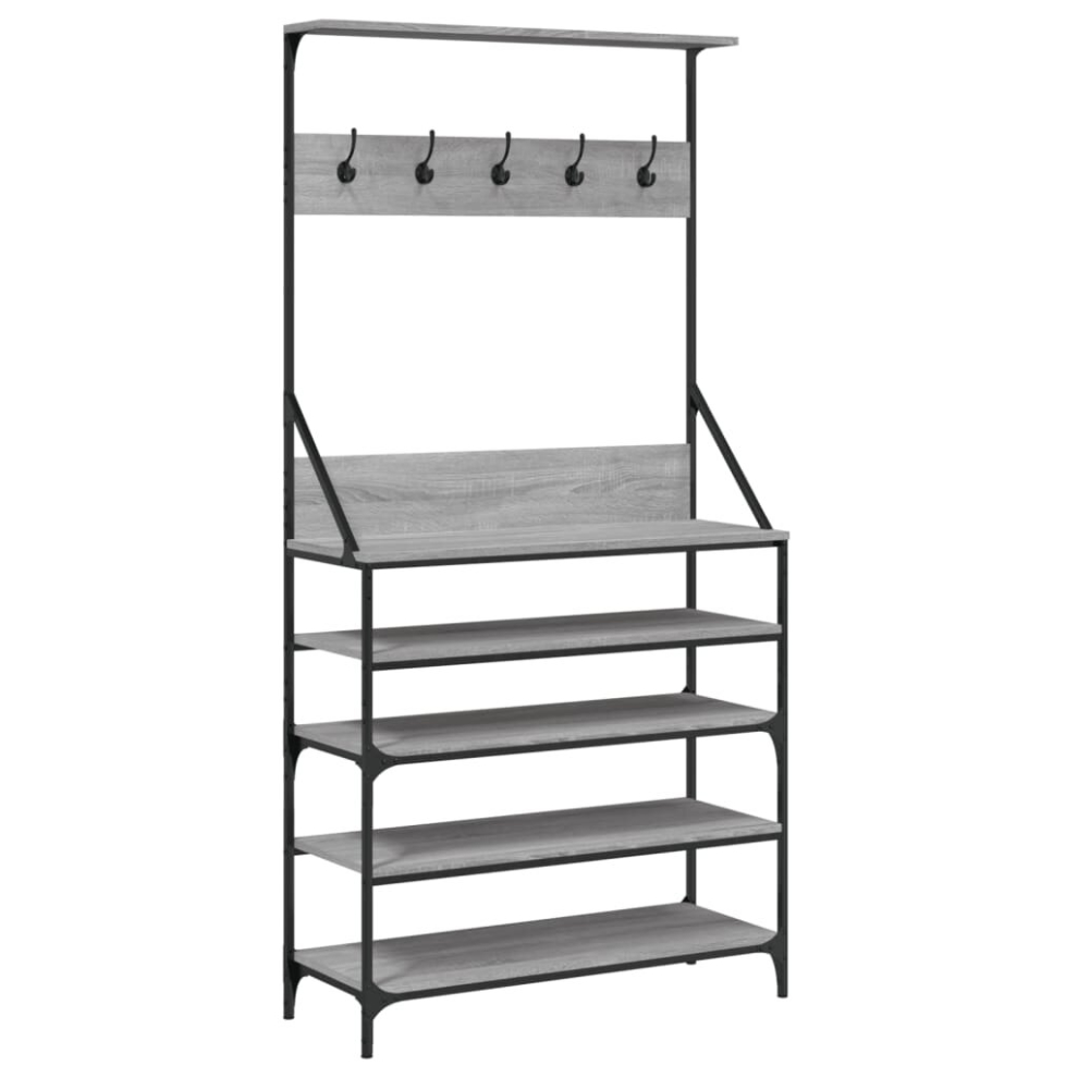 Vidaxl (Grey Sonoma, 90 X 34 X 184 Cm) Clothes Rack With Shoe Storage Garment Rack Clothes Rail Smoked Oak