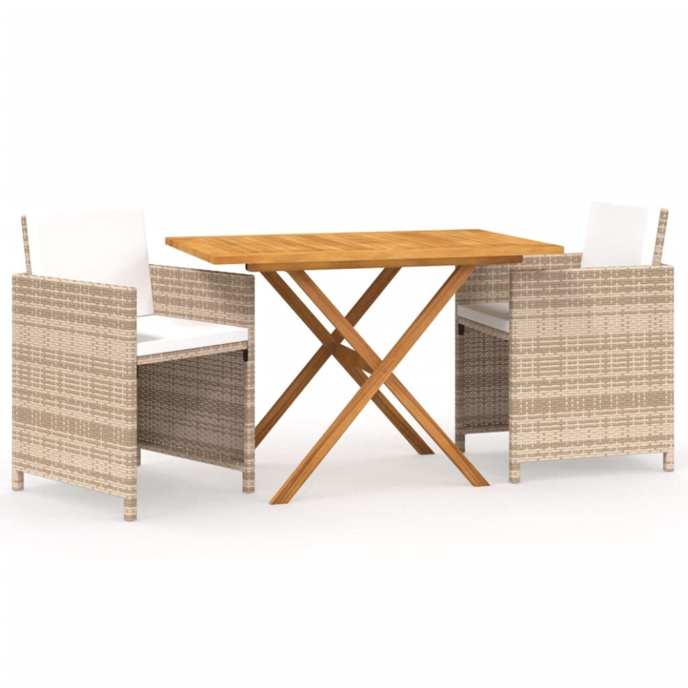 vidaXL Garden Dining Set 3 Piece with Cushions Outdoor Table and Chairs Beige