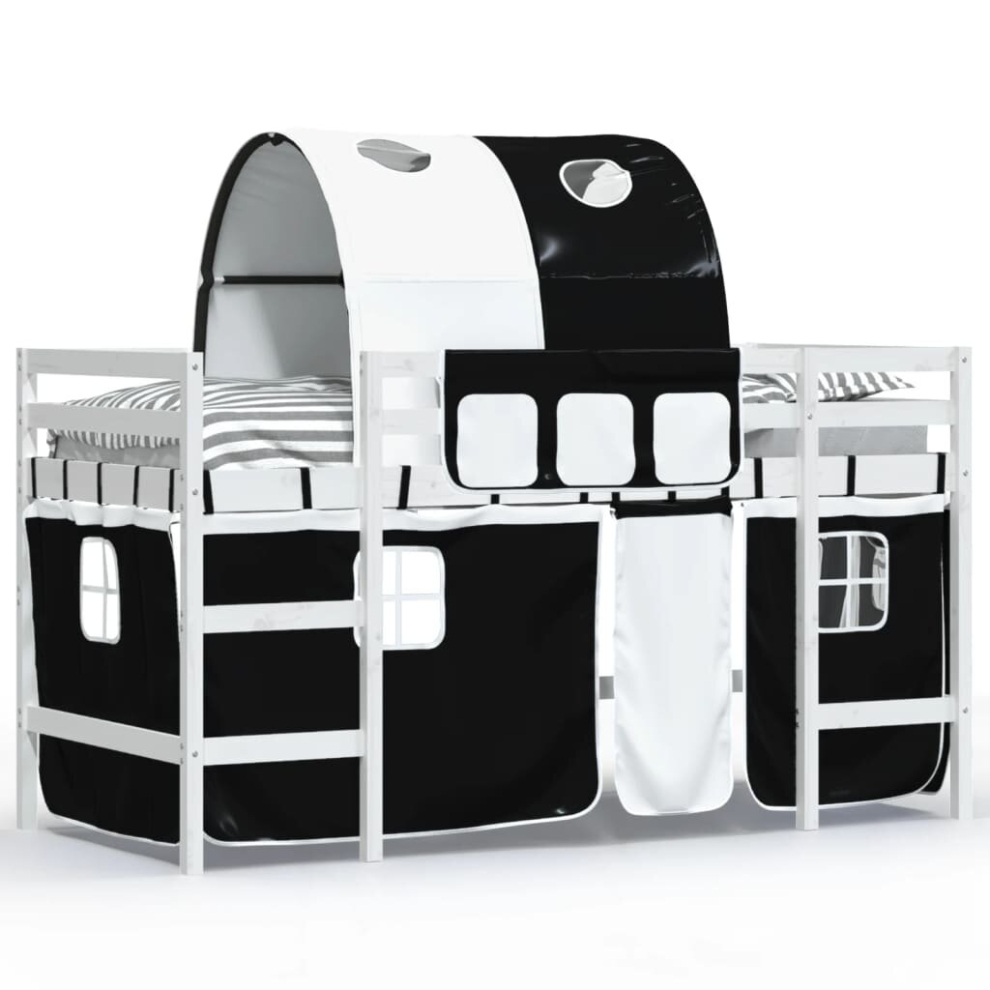 (white and black, 80 x 200 cm) vidaXL Kids' Loft Bed with Tunnel Children Bed Frame Bunk Bed Solid Wood Pine