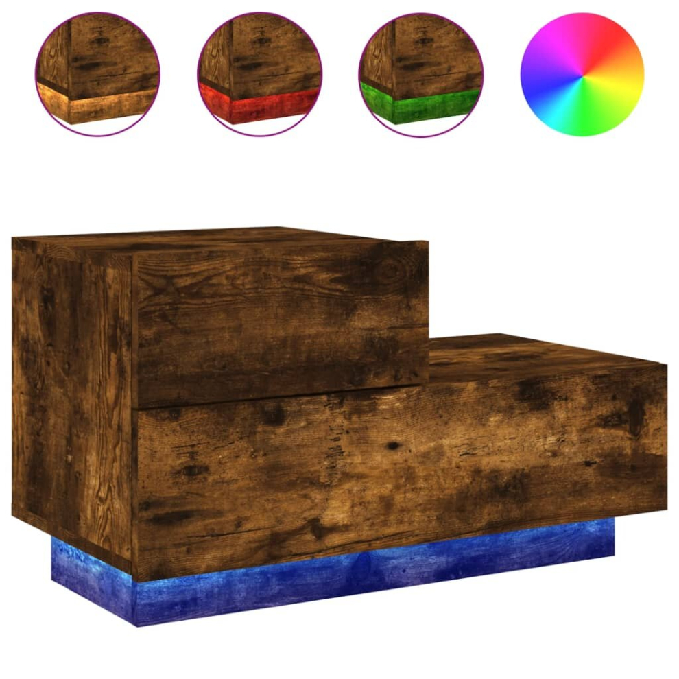 Vidaxl (Smoked Oak) Bedside Cabinet With Led Lights Nightstand Bed Cabinet Bedside Table