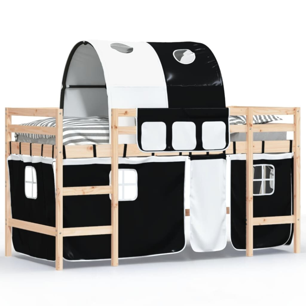 (natural and black, 90 x 190 cm) vidaXL Kids' Loft Bed with Tunnel Children Bed Frame Bunk Bed Solid Wood Pine