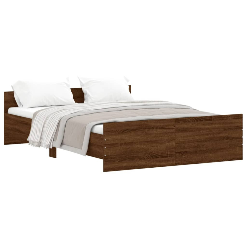 (brown oak, 140 x 190 cm) vidaXL Bed Frame with Headboard and Footboard Mattress Foundation Bed Base