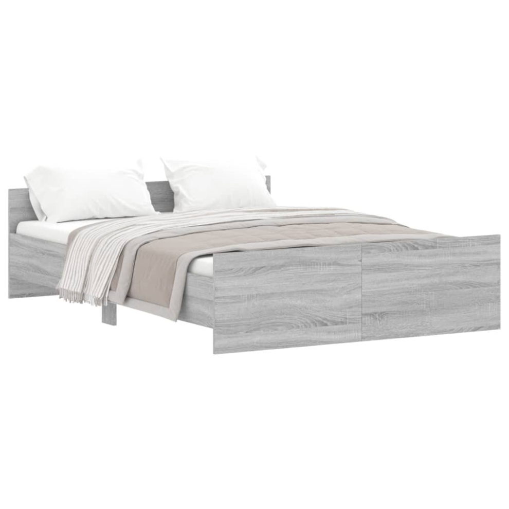 Vidaxl ( Sonoma, 140 X 190 Cm) Bed Frame With Headboard And Footboard Mattress Foundation Bed Base Grey