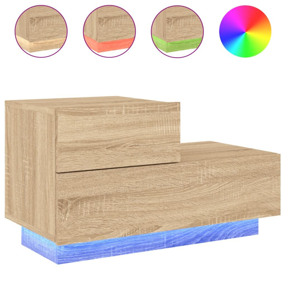 Vidaxl (Sonoma Oak) Bedside Cabinet With Led Lights Nightstand Bed Cabinet Bedside Table