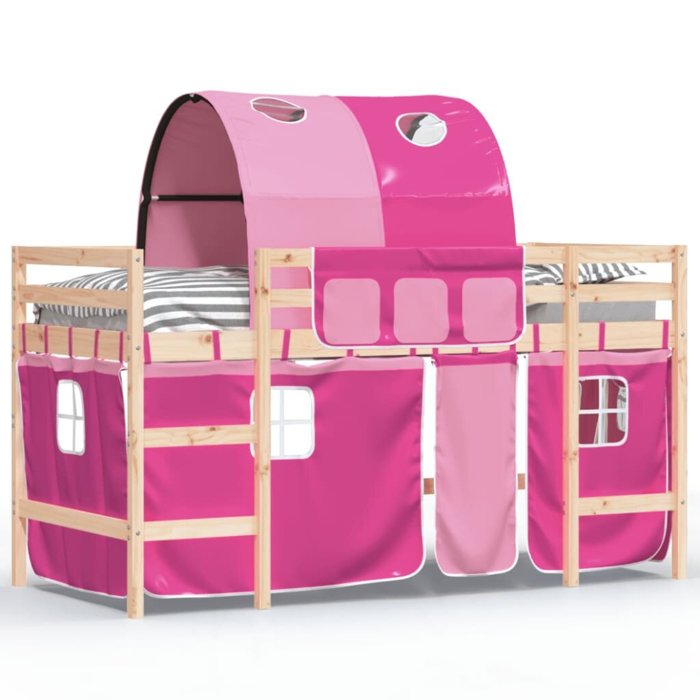 (natural and pink, 90 x 190 cm) vidaXL Kids' Loft Bed with Tunnel Children Bed Frame Bunk Bed Solid Wood Pine