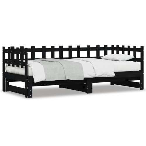 VidaXL (black, 90 x 190 cm) vidaXL Pull-out Day Bed Sofa Bed Guest Bed Frame Daybed Couch Solid Wood Pine 2