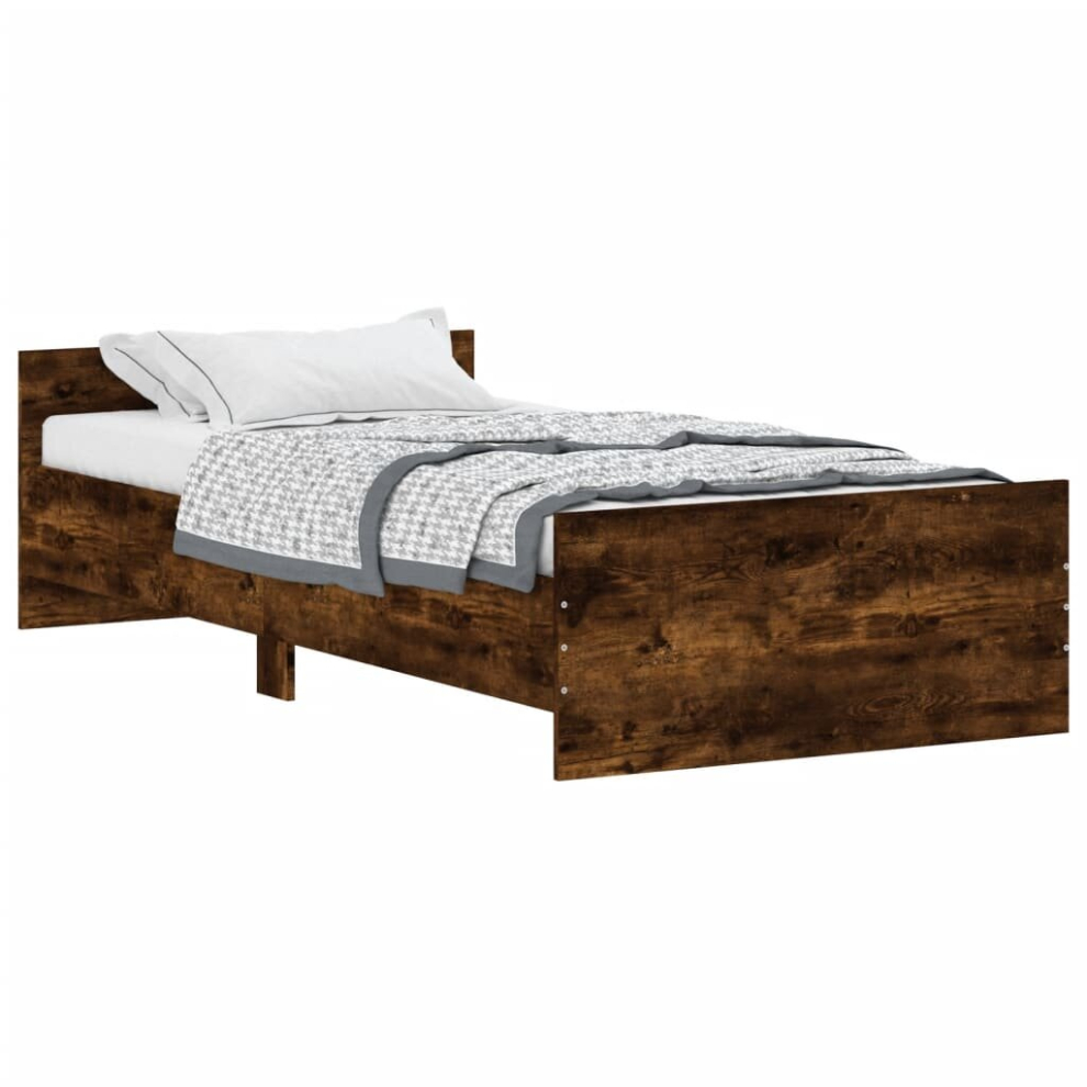 Vidaxl (Smoked Oak, 100 X 200 Cm) Bed Frame With Headboard And Footboard Mattress Foundation Bed Base