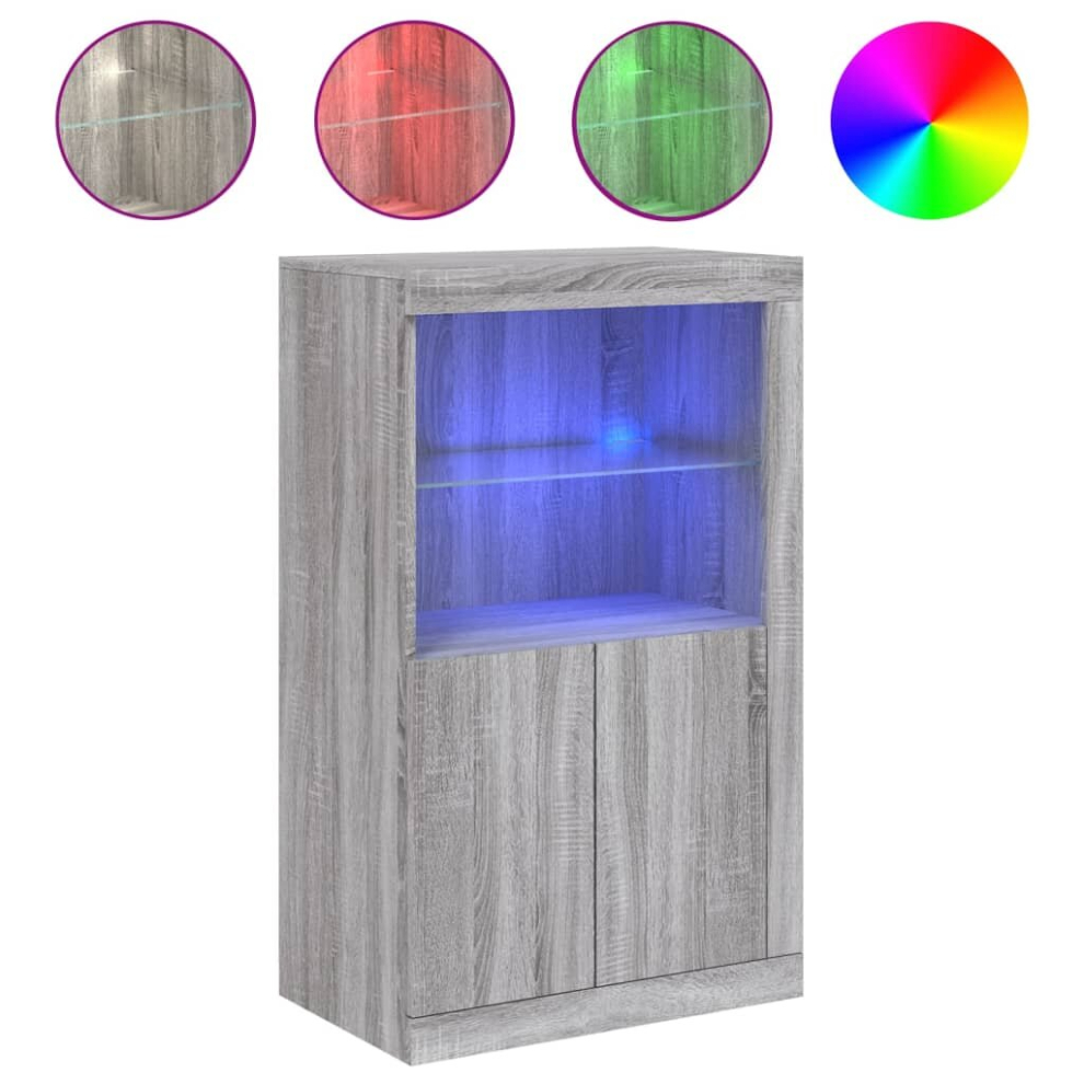 Vidaxl (Grey Sonoma) Side Cabinet With Led Lights Storage Sideboard Cupboard Engineered Wood