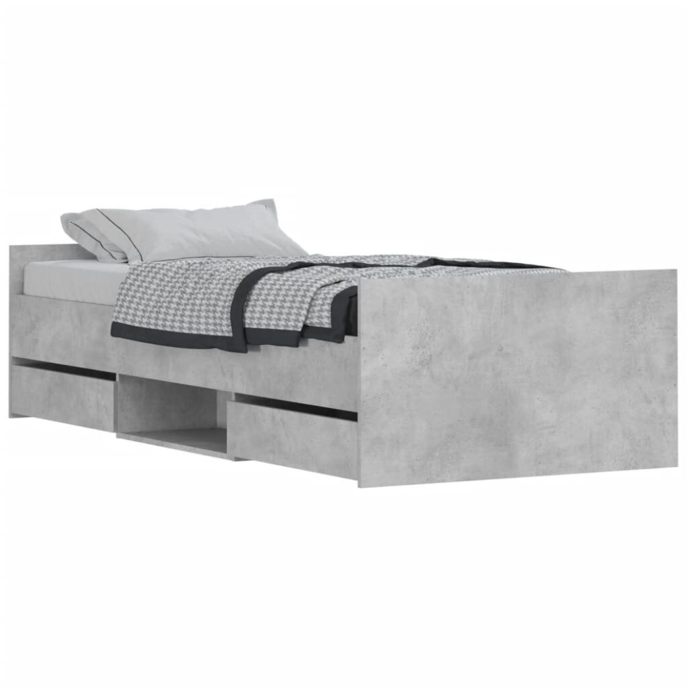 Vidaxl (Concrete Grey, 90 X 190 Cm) Bed Frame With Headboard And Footboard Mattress Foundation Concrete