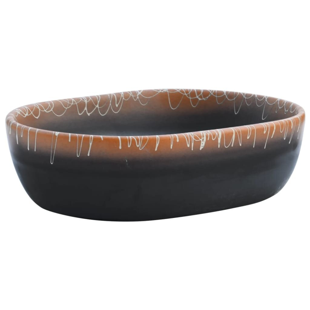 vidaXL Countertop Basin Bathroom Sink Vessel Black and Orange Oval Ceramic