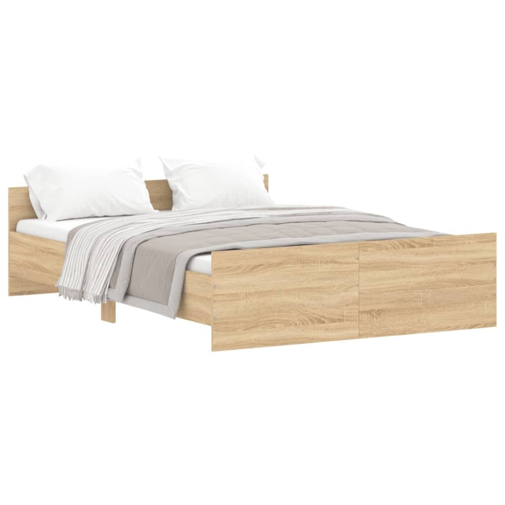 Vidaxl (Sonoma Oak, 140 X 190 Cm) Bed Frame With Headboard And Footboard Mattress Foundation Bed Base