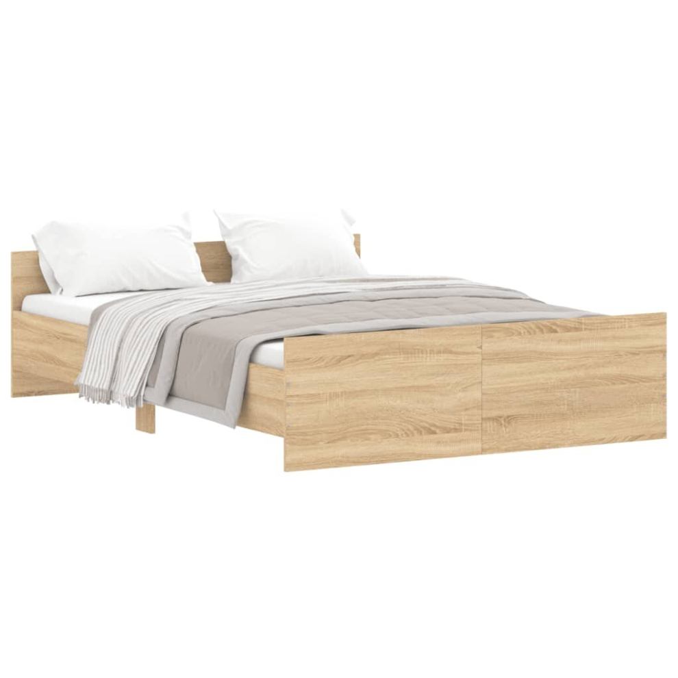 (sonoma oak, 140 x 190 cm) vidaXL Bed Frame with Headboard and Footboard Mattress Foundation Bed Base