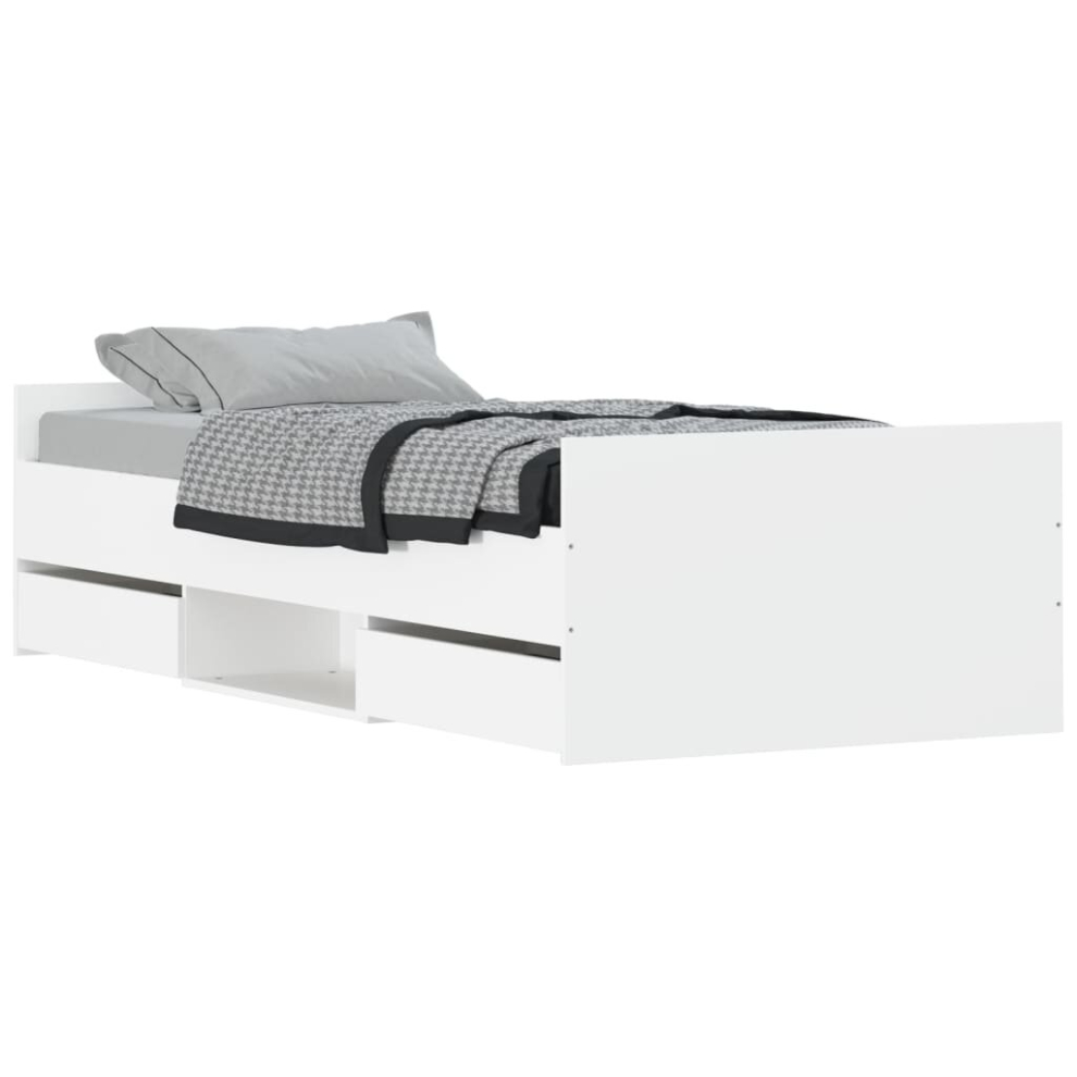 Vidaxl (White, 90 X 190 Cm) Bed Frame With Headboard And Footboard Mattress Foundation Concrete