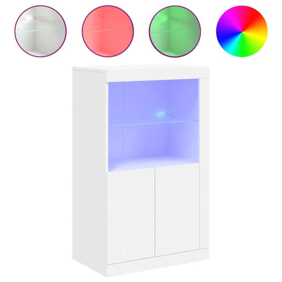 Vidaxl (White) Side Cabinet With Led Lights Storage Sideboard Cupboard Engineered Wood